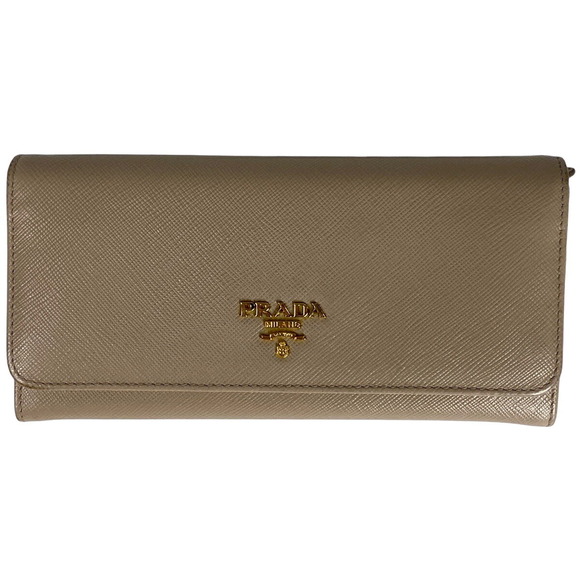 Prada bifold long Wallet beige Saffiano leather - Picture 1 of 8